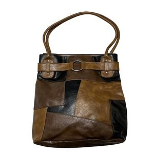 Brown Faux Leather Patchwork Purse Shoulder Bag Boho‎ Hippie Retro 70s Festival